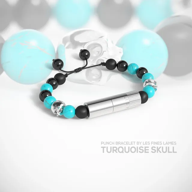 les-fines-lames-punch-bracelet-zigarren-punch-turquoise-skull image 1
