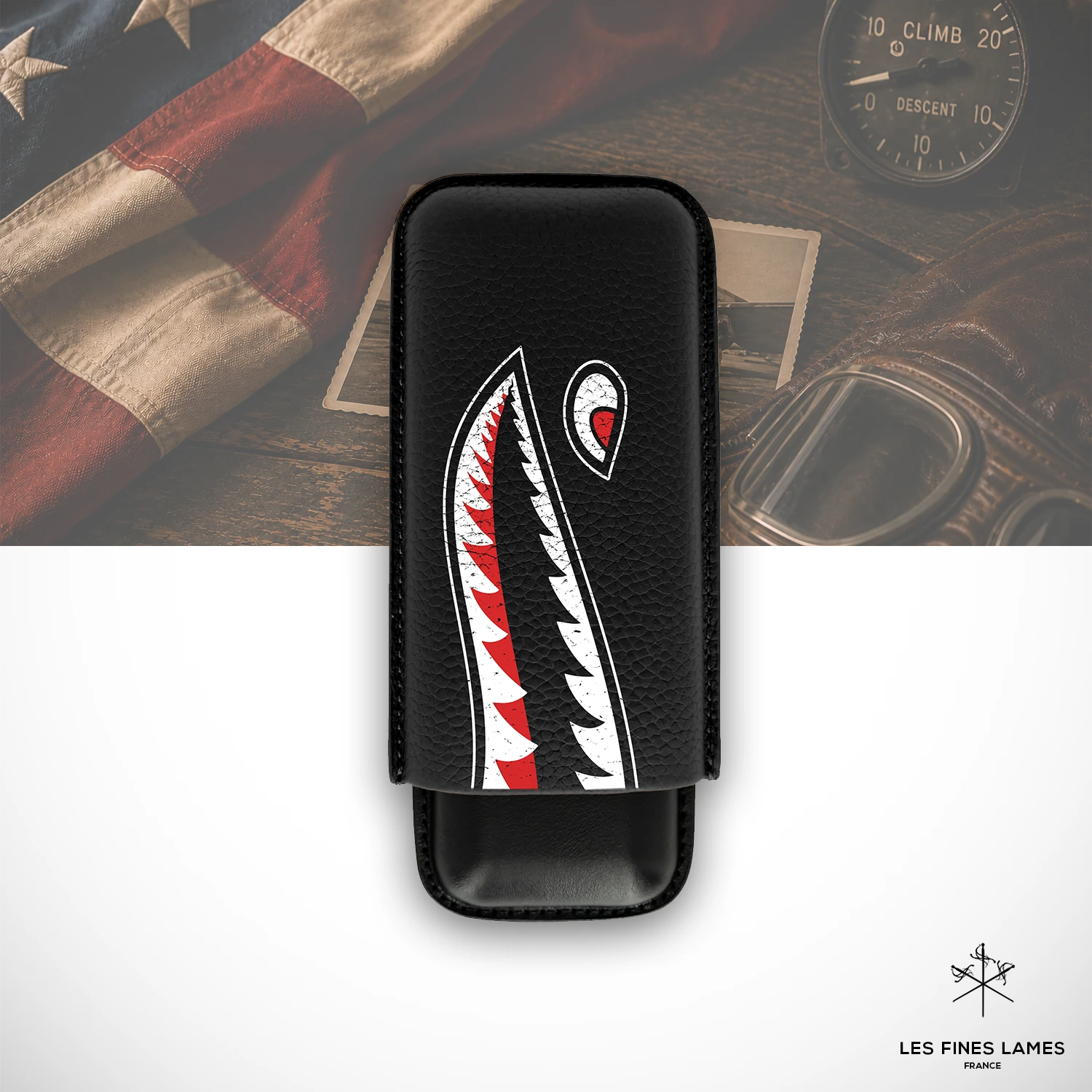 les-fines-lames-cigar-case-duo-zigarrenetui-flying-tigers-schwarz-leder image 1