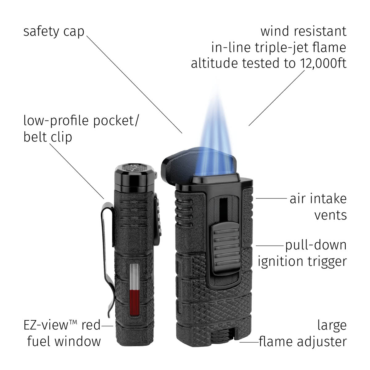 xikar-tactical-triple-jet-zigarrenfeuerzeug-schwarz-3-flammig image 2