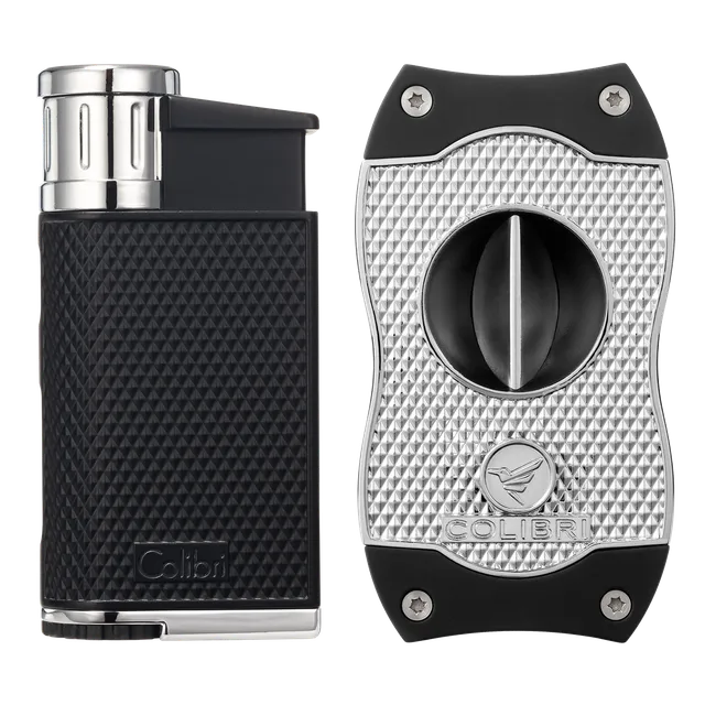 colibri-evo-zigarren-feuerzeug-set-schwarz-diamond-v-cut image 1