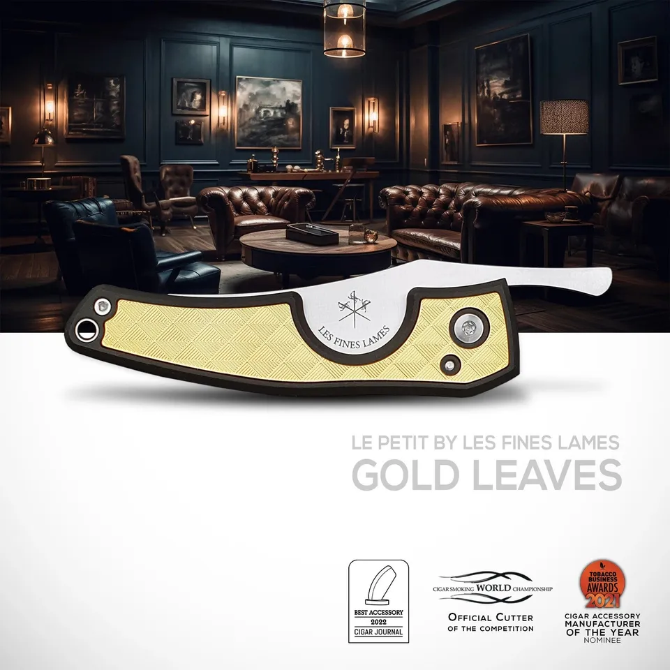 les-fines-lames-le-petit-zigarrenmesser-gold-leaves-edelstahl image 1