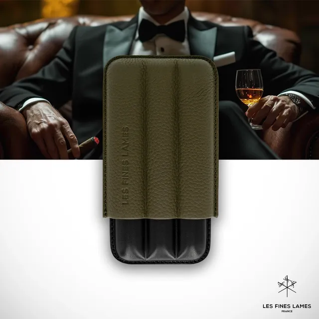 les-fines-lames-cigar-case-trio-zigarrenetui-od-green-3er-leder image 1