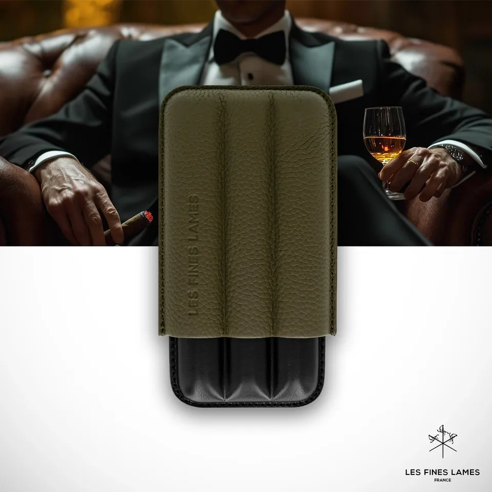 les-fines-lames-cigar-case-trio-zigarrenetui-od-green-3er-leder image 1