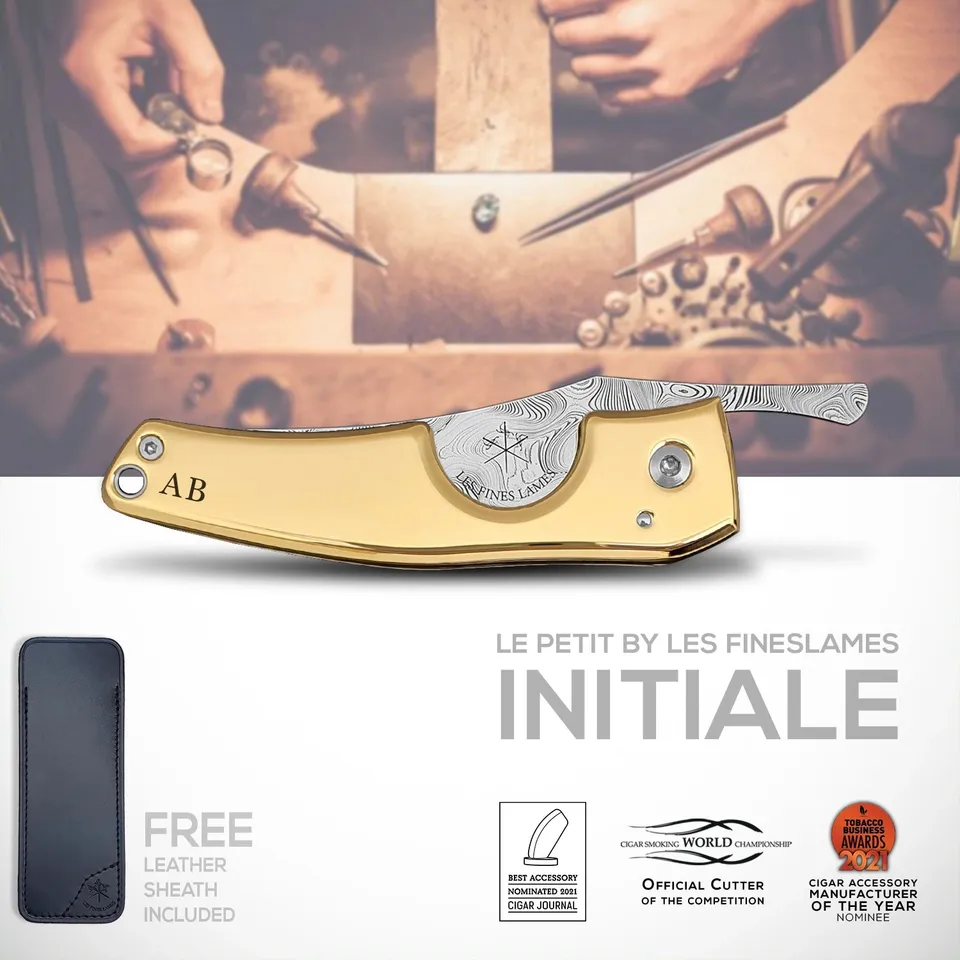 les-fines-lames-le-petit-initiale-zigarrencutter-gold-damast image 1